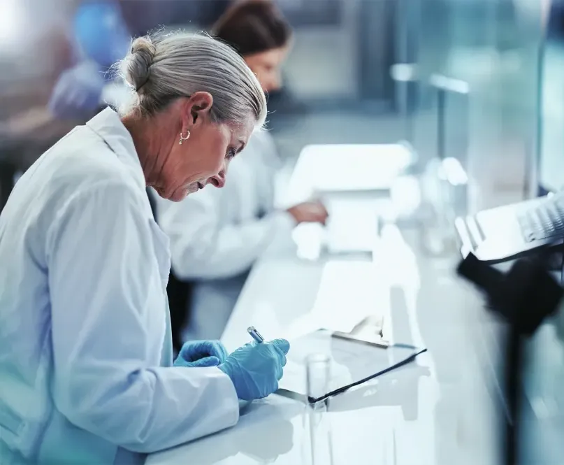 scientist in lab taking notes